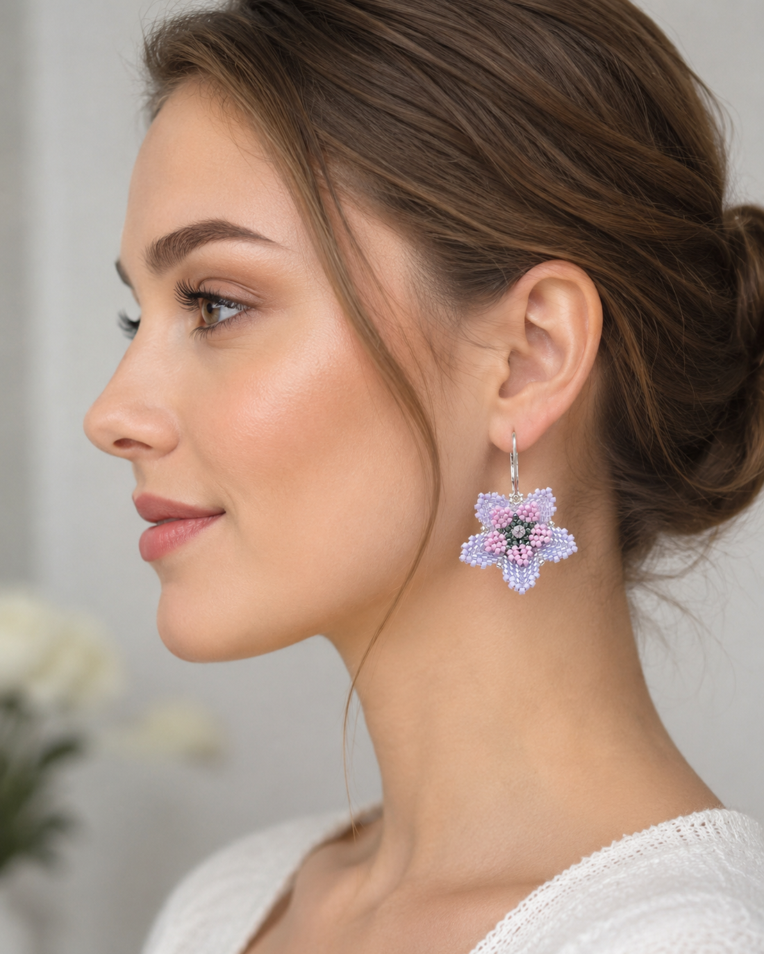 Cercei handmade Floare de Lavandă - bijuterii - cercei - cercei din mărgele - Artynos.ro
