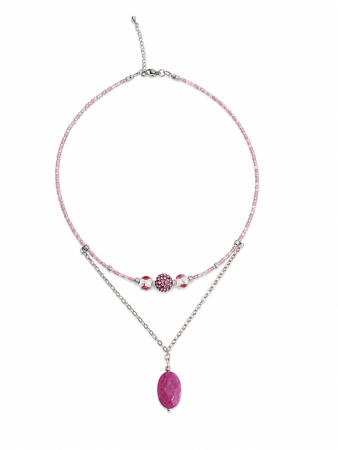 Colier inox si jad Pink Elegance - bijuterii - coliere - coliere din mărgele - Artynos.ro