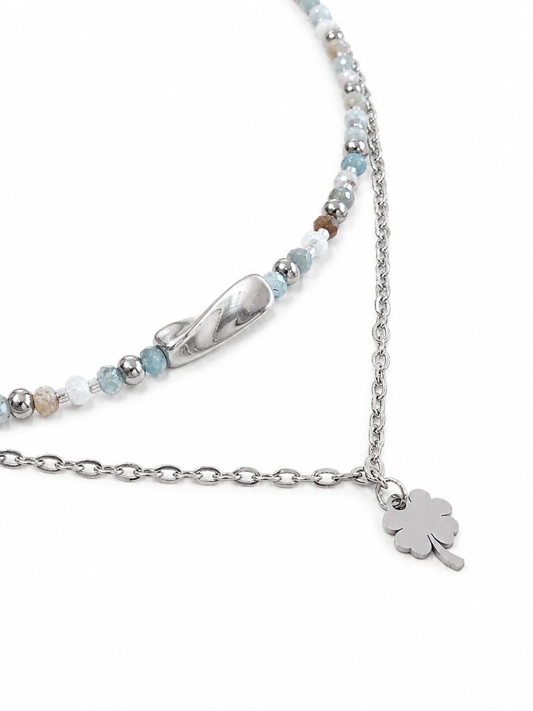 Colier Aqua Serenity acvamarin și inox - bijuterii - coliere - coliere din pietre semiprețioase - Artynos.ro