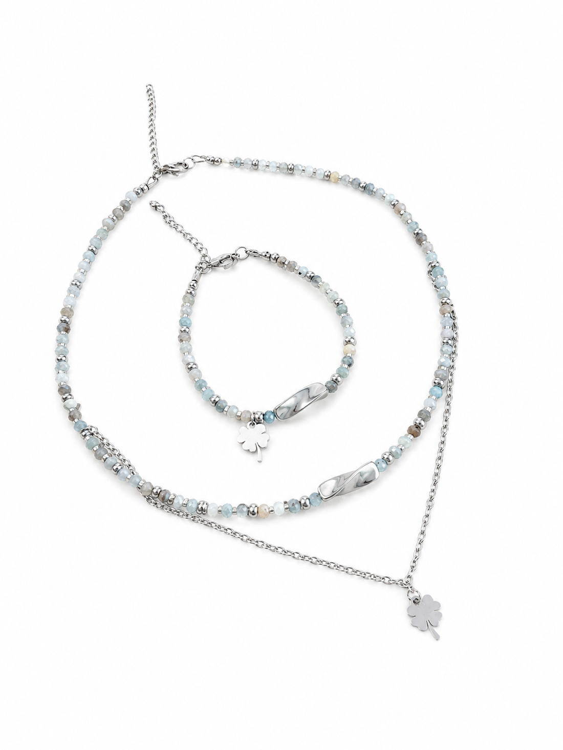 Colier Aqua Serenity acvamarin și inox - bijuterii - coliere - coliere din pietre semiprețioase - Artynos.ro