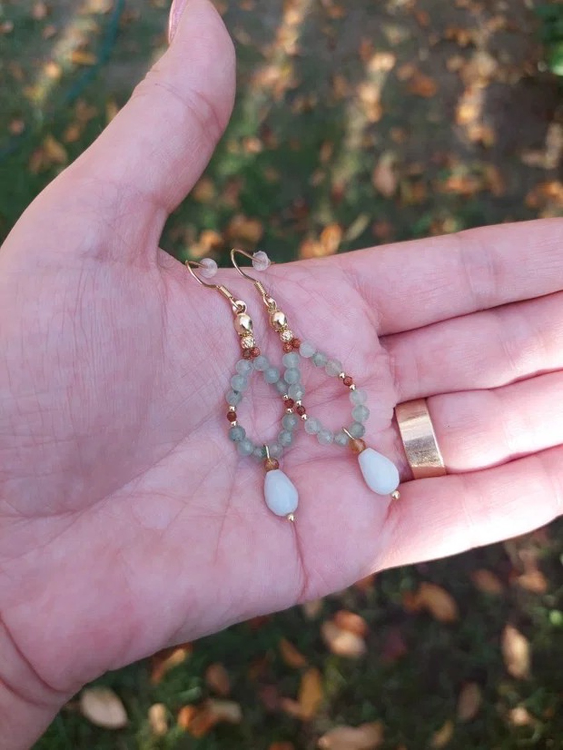 Cercei handmade cu aventurin, turmalină și piatra soarelui - bijuterii - cercei - cercei din pietre semiprețioase - Artynos.ro