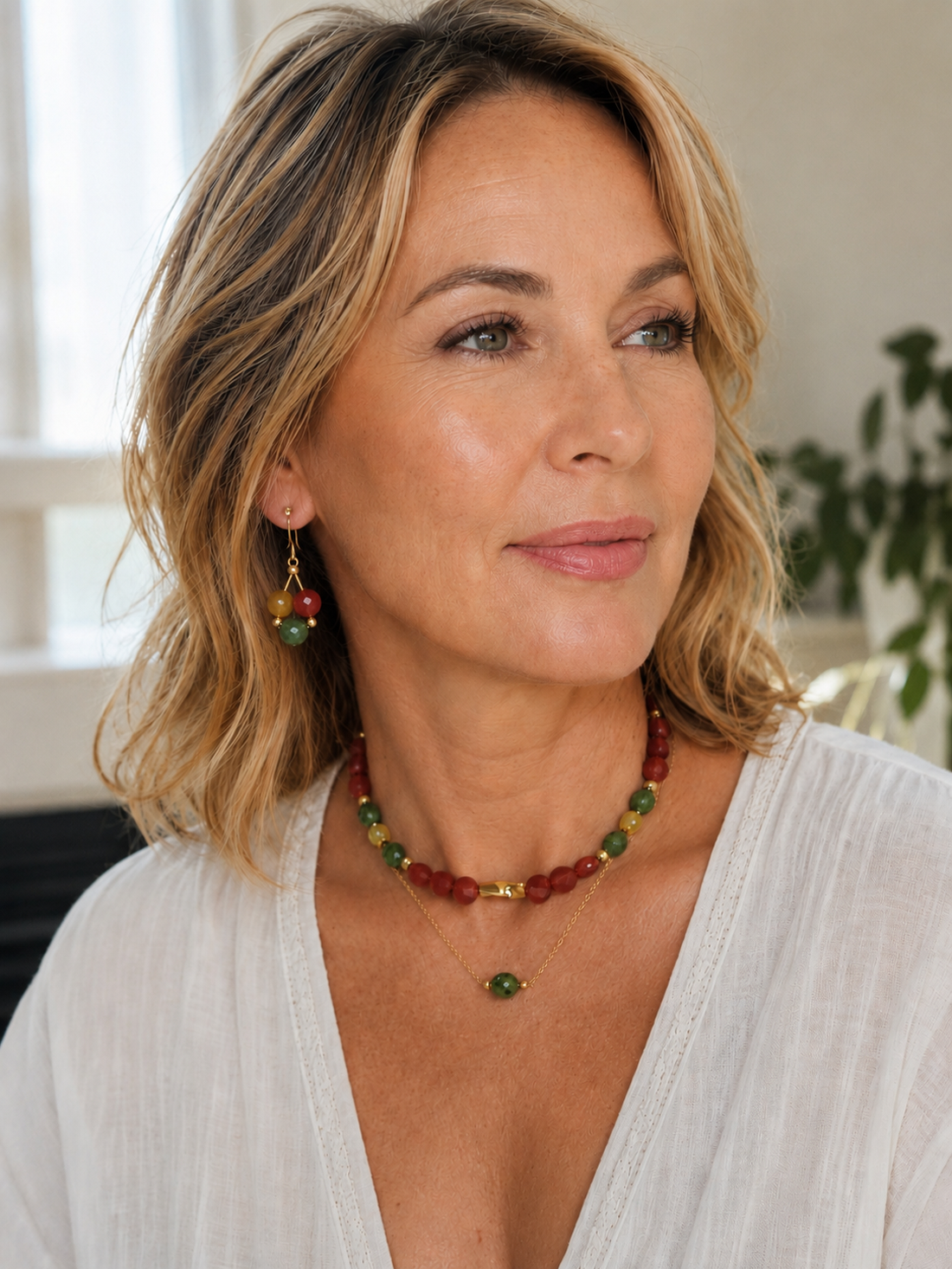 Set Toamna aurie colier/choker si cercei carneol, jad, agate - bijuterii - seturi de bijuterii - Artynos.ro