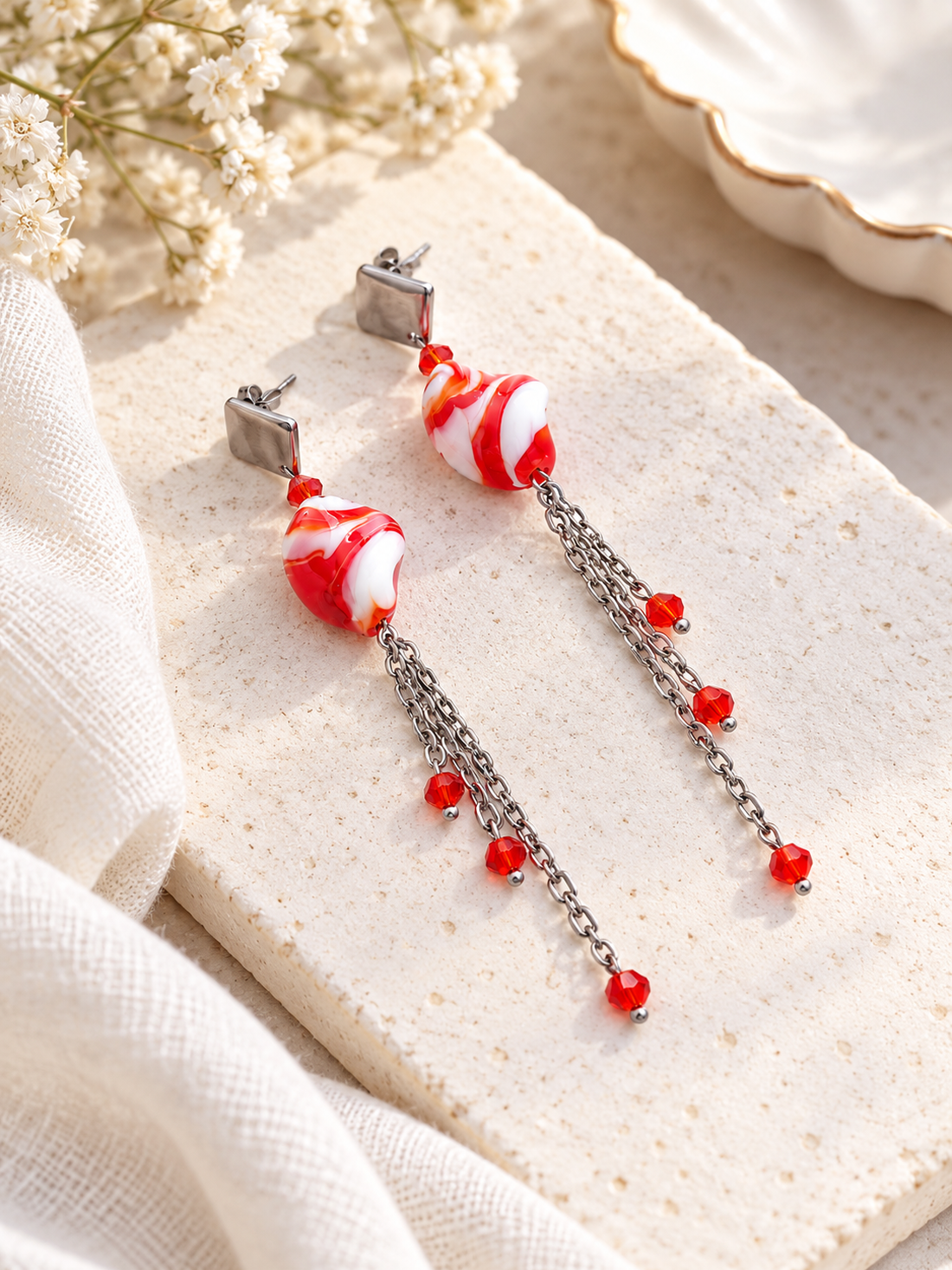 Cercei lungi lampwork - bijuterii - cercei - cercei din mărgele - Artynos.ro