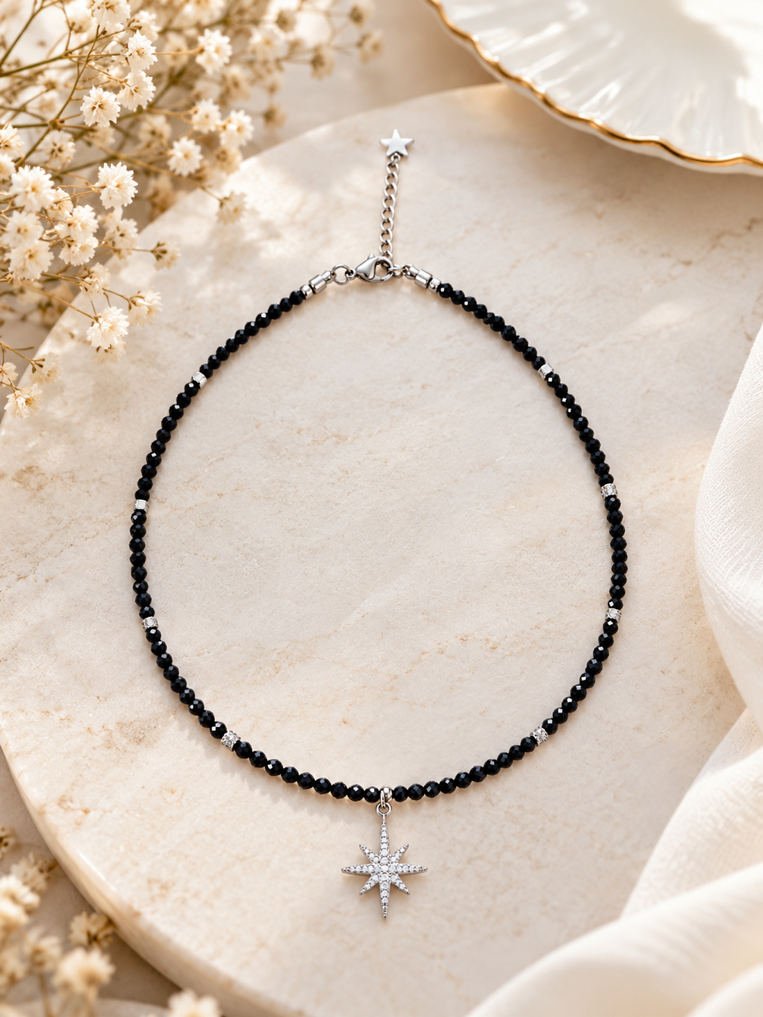 Colier/choker din spinel fațetat și pandantiv cu zirconii - bijuterii - coliere - coliere din pietre semiprețioase - Artynos.ro