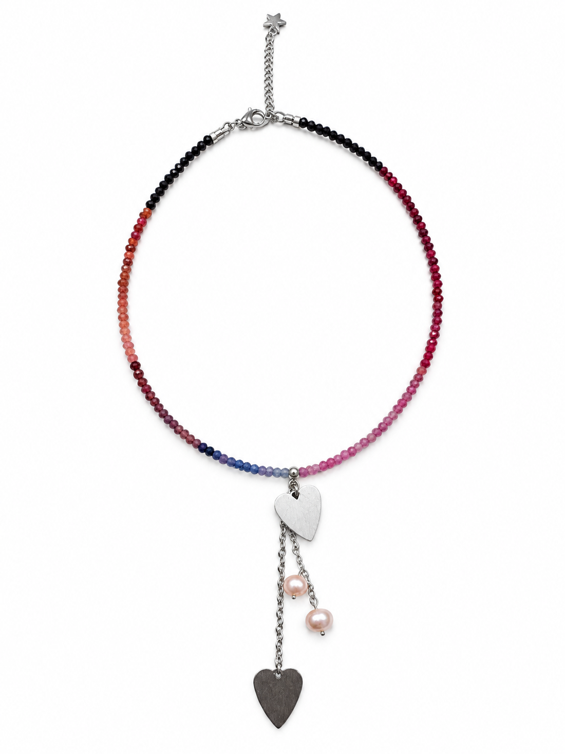 Colier cu spinel multicolor si inimi - bijuterii - coliere - coliere din pietre semiprețioase - Artynos.ro