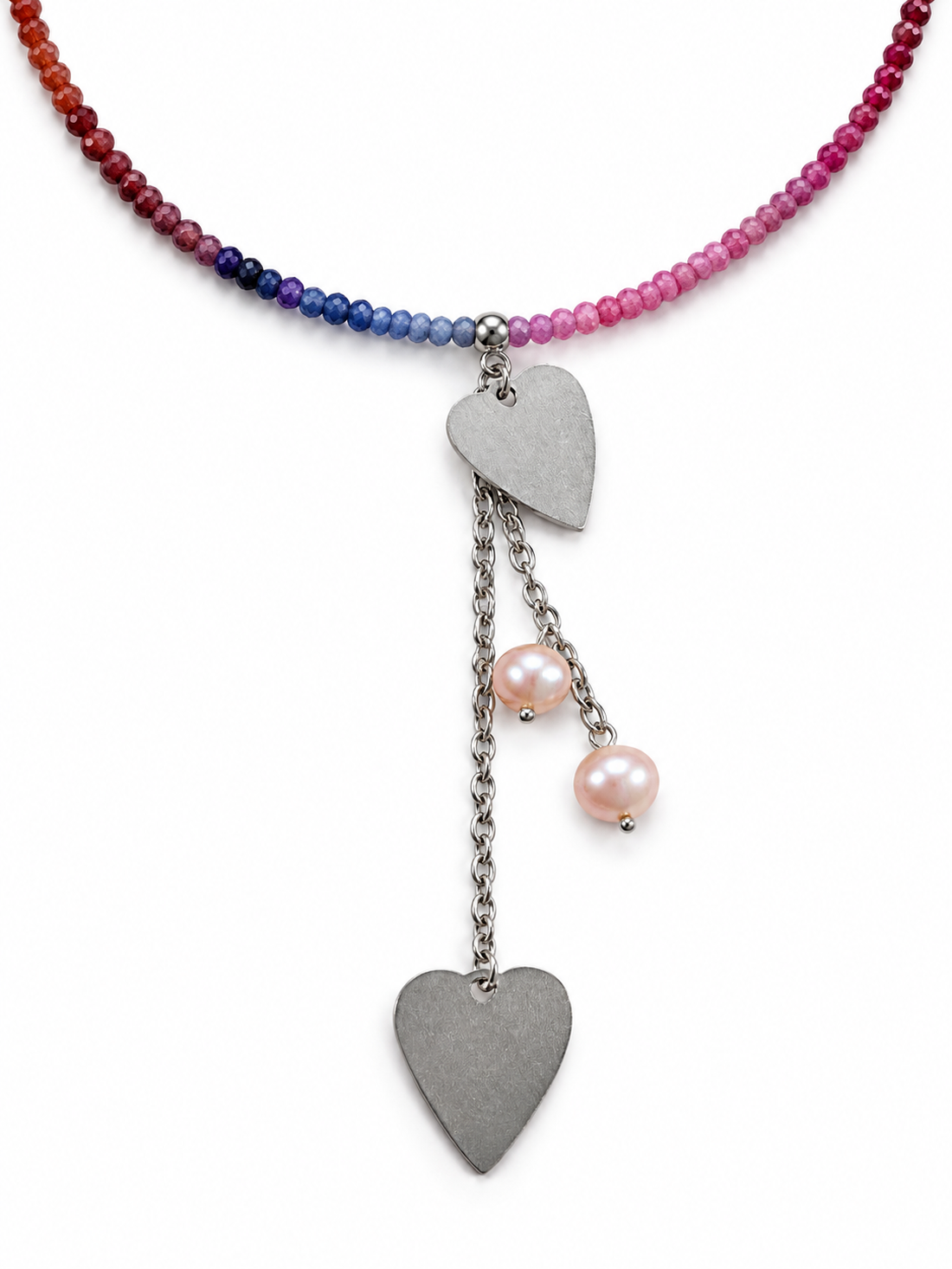 Colier cu spinel multicolor si inimi - bijuterii - coliere - coliere din pietre semiprețioase - Artynos.ro