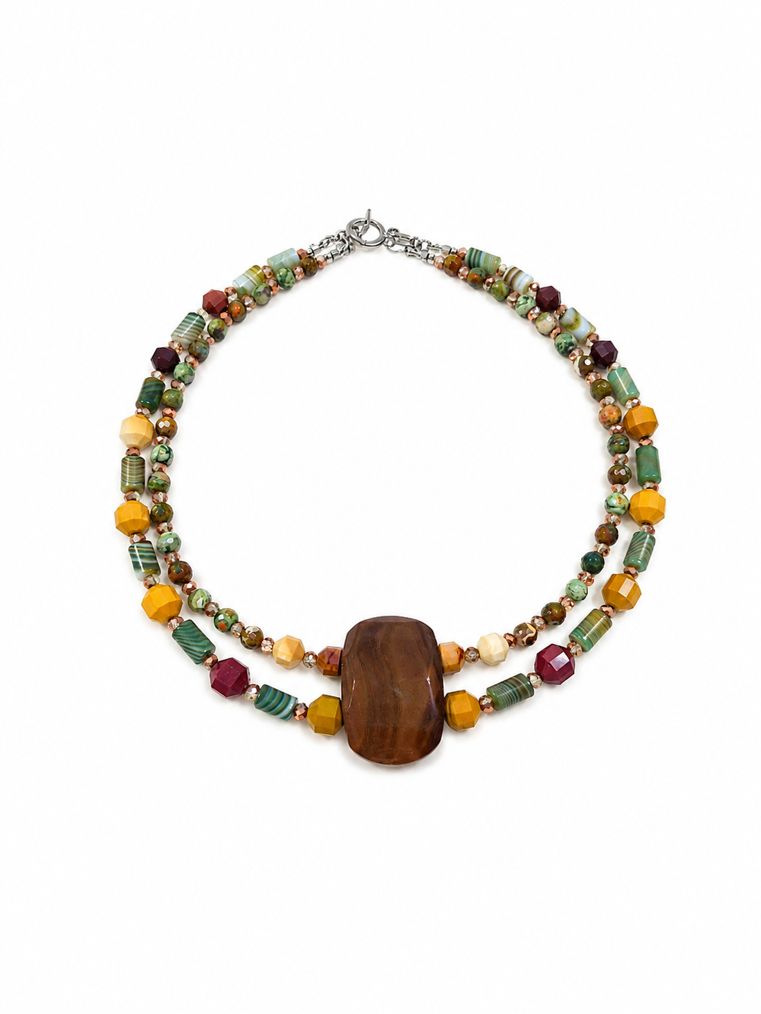 Colier handmade dublu, cu agate și mokait - bijuterii - coliere - coliere din pietre semiprețioase - Artynos.ro