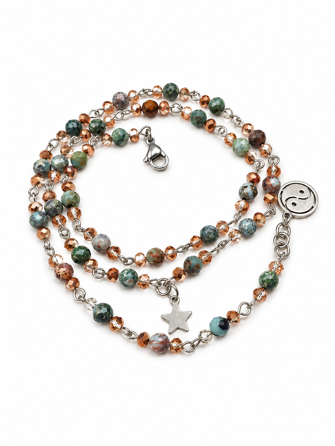 Brățară triplu șir cu larimar și cristale fațetate � bijuterie versatilă handmade - bijuterii - brățări - brățări din pietre semiprețioase - Artynos.ro