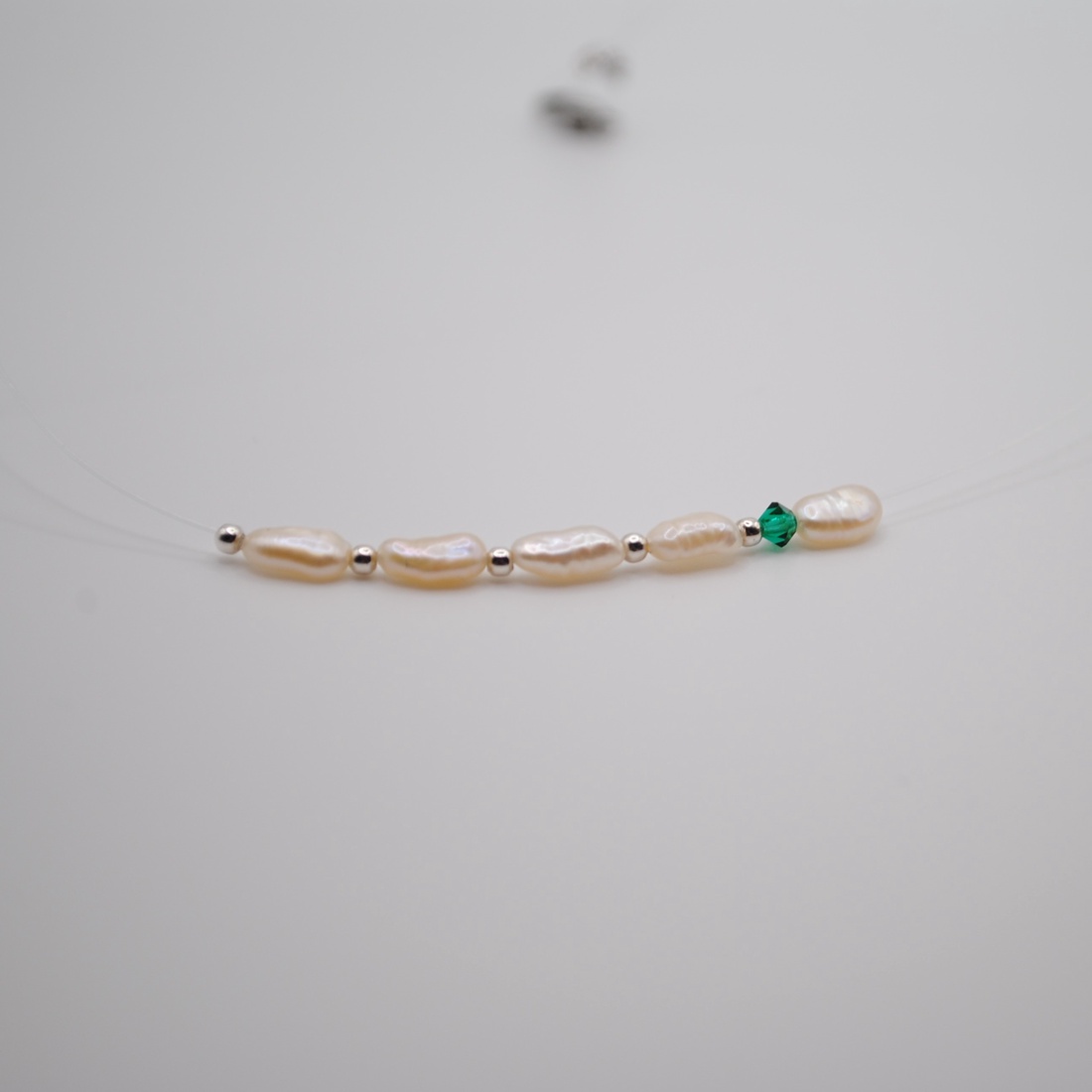 Colier transparent Gabrieli cu perle de cultura - Argint - Color Pearl Drop Green - bijuterii - coliere - coliere din perle - Artynos.ro