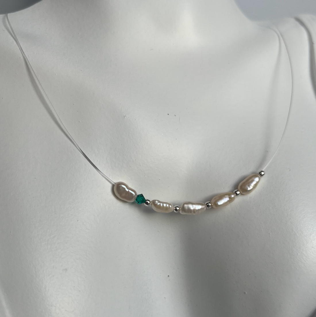 Colier transparent Gabrieli cu perle de cultura - Argint - Color Pearl Drop Green - bijuterii - coliere - coliere din perle - Artynos.ro