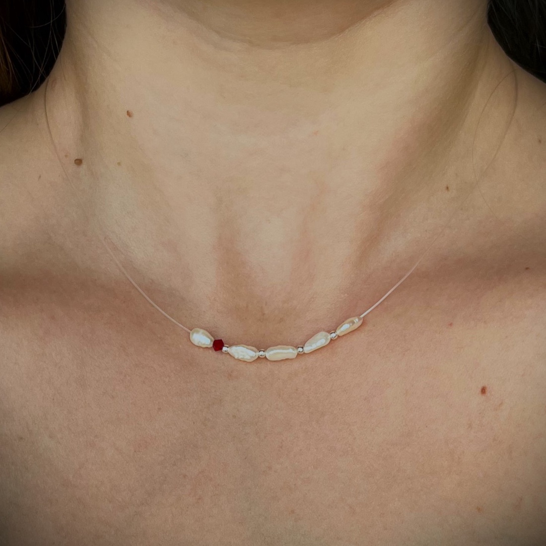 Colier Gabrieli cu perle de cultura si argint - Pearl Color Drop Ruby - bijuterii - coliere - coliere din argint - Artynos.ro