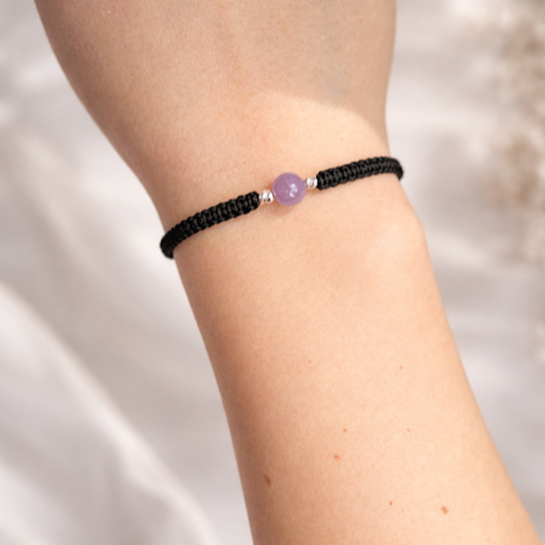 Brățară Lepidolit Natural 6 mm � Zodia Balanță Calm si Echilibru Emoțional, Handmade, Argint 925 - bijuterii - brățări - brățări din pietre semiprețioase - Artynos.ro