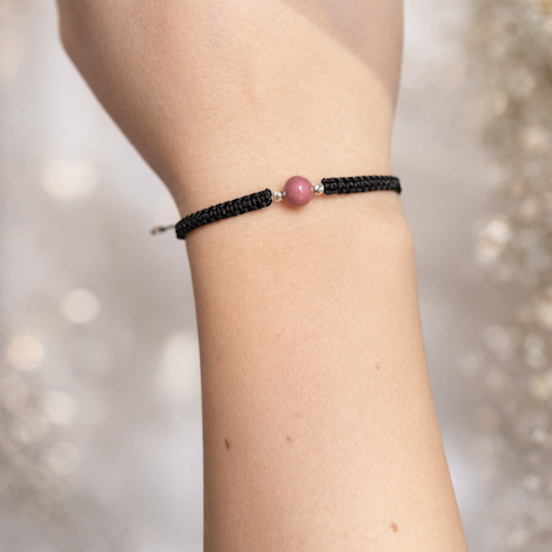 Brățară Rodonit Natural 6 mm � Zodia Leu Vindecare Emoțională , Forță Interioară, Handmade, Argint 925 - bijuterii - brățări - brățări din pietre semiprețioase - Artynos.ro