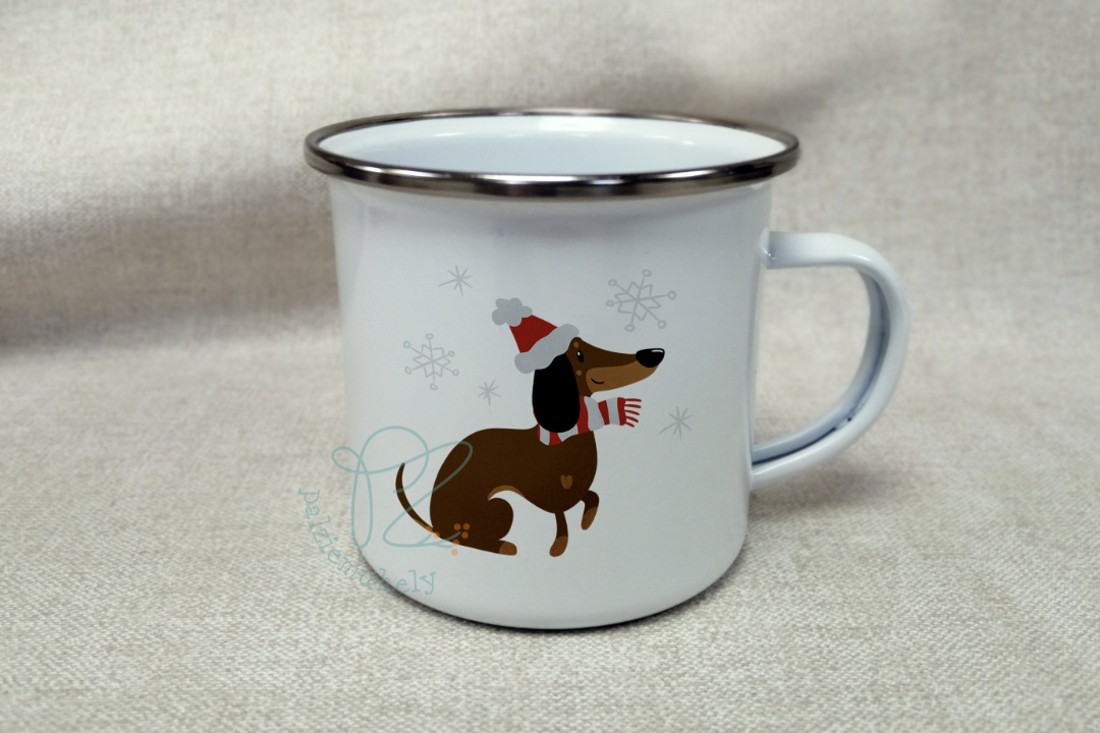 Cană cu smalț de Crăciun de iarnă - Moș Crăciun maro Porumbel -  - Artynos.ro