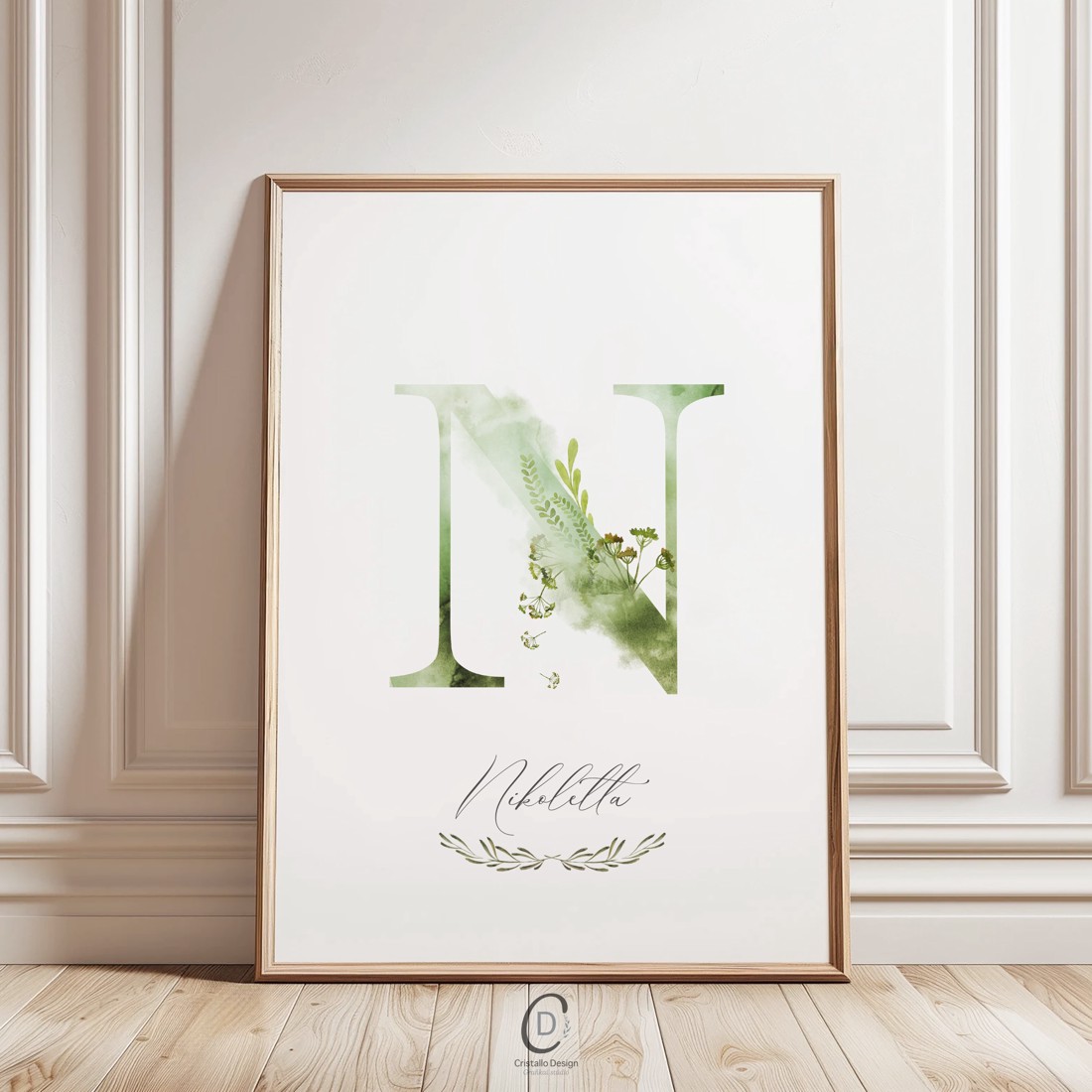 Scrisoare N, monogramă, imagine onomastică, decor, acuarelă, artă de perete, personalizată -  - Artynos.ro