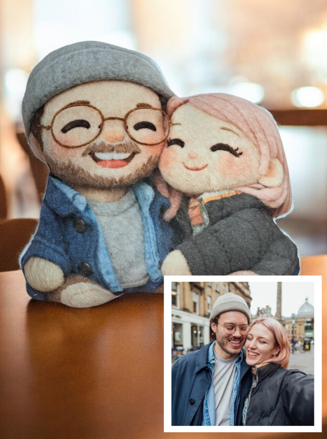 Pernă foto personalizată pentru cupluri � imaginea transformată într-o figurină de pluș - casă & stil de viață - textile de casă - perne - Artynos.ro