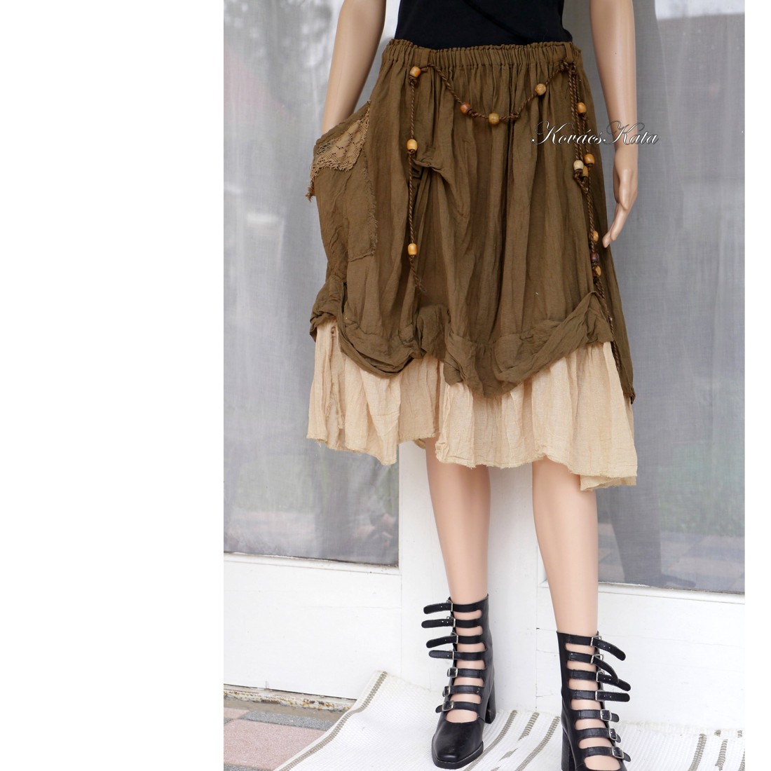 REGINA /cafea - fustă lagenlook boemă - îmbrăcăminte și modă - haine damă - fustă damă - Artynos.ro