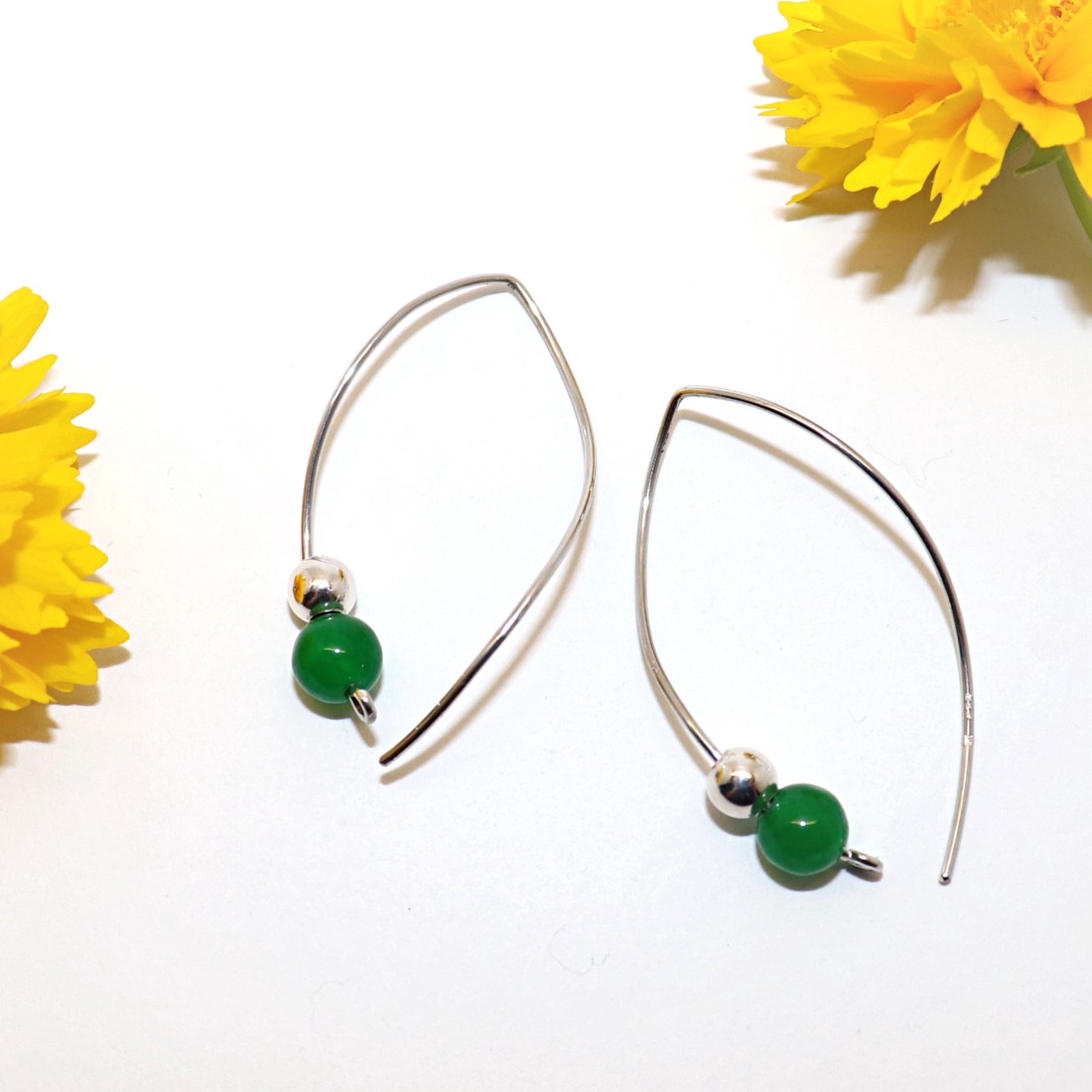 Pietre de jad verde, pereche de cercei din argint pentru femei (EF.115) - bijuterii - cercei - cercei din argint - Artynos.ro