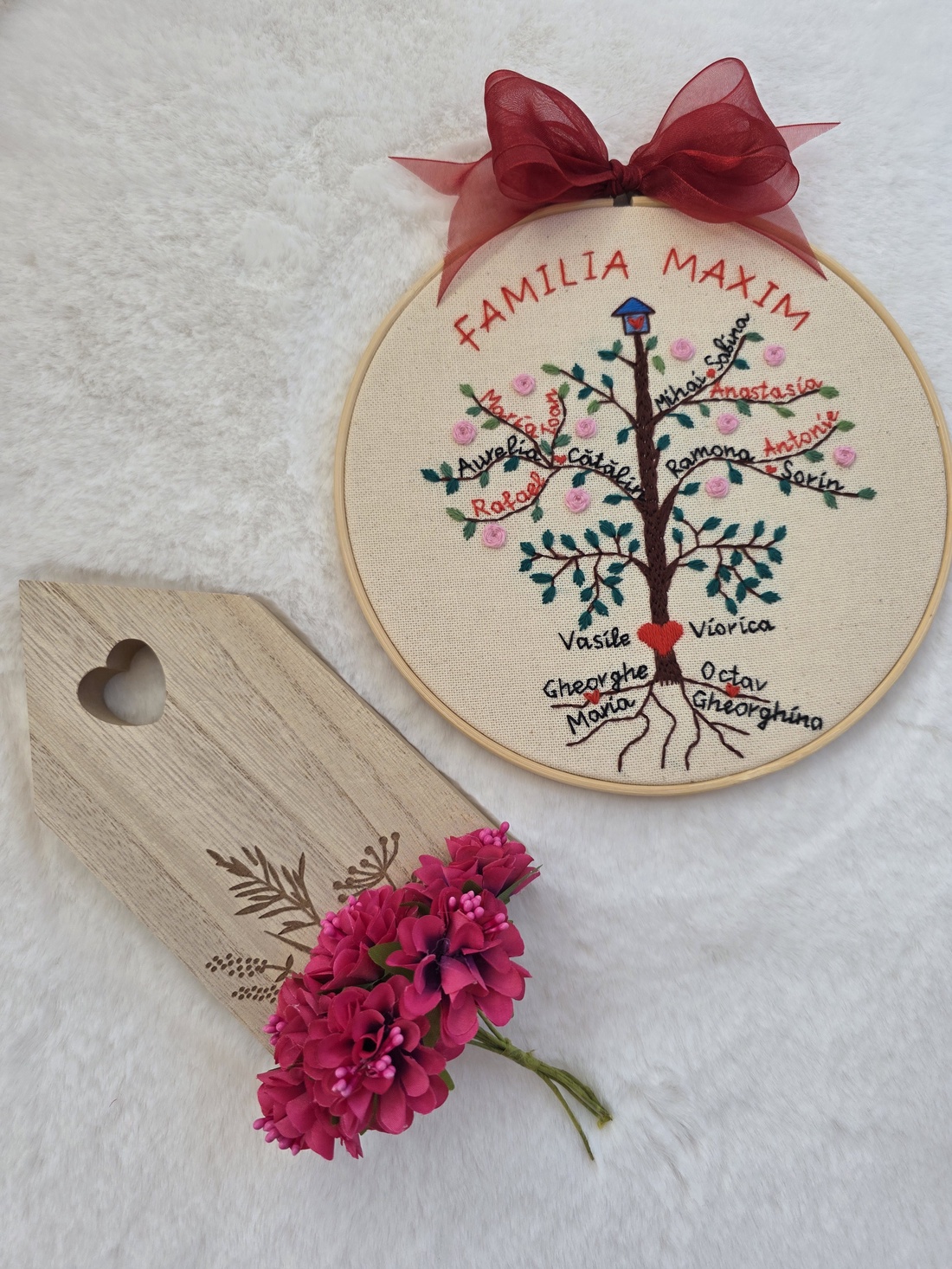 Arbore genealogic brodat - arte vizuale și accesorii  - imagini cu broderii - alte tablouri textil - Artynos.ro