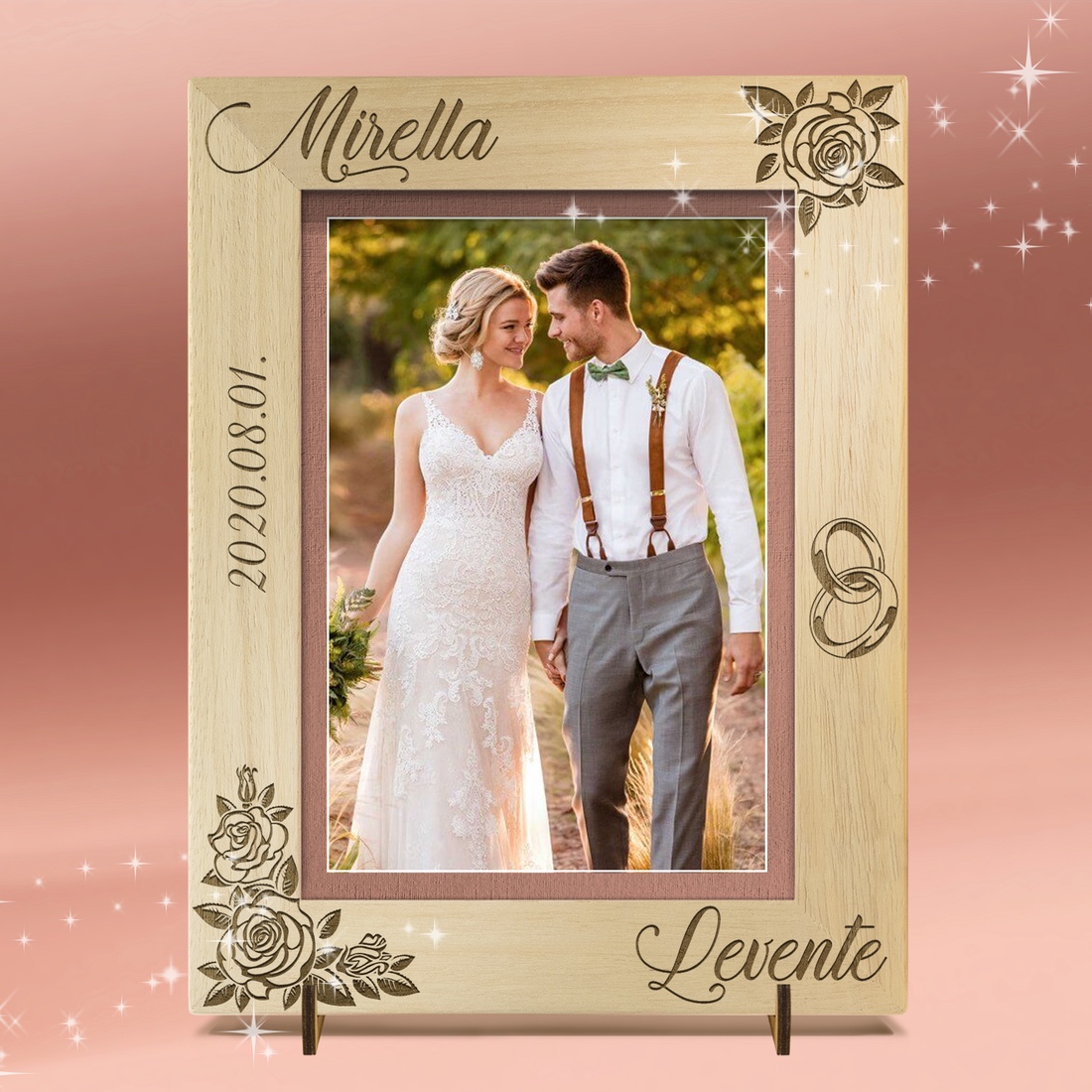 Ramă foto gravată personalizat, disponibilă pentru nuntă sau logodnă. - accesorii nuntă - amintiri și cadouri de nuntă - cadou nuntă - ramă foto cu pușculiță de bani - Artynos.ro