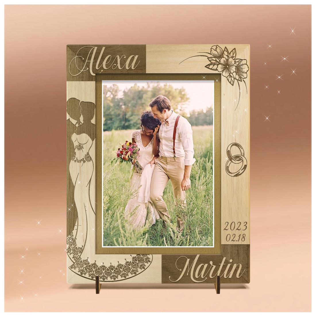 Ramă foto gravată personalizat, disponibilă pentru nuntă sau logodnă. - accesorii nuntă - amintiri și cadouri de nuntă - cadou nuntă - ramă foto cu pușculiță de bani - Artynos.ro