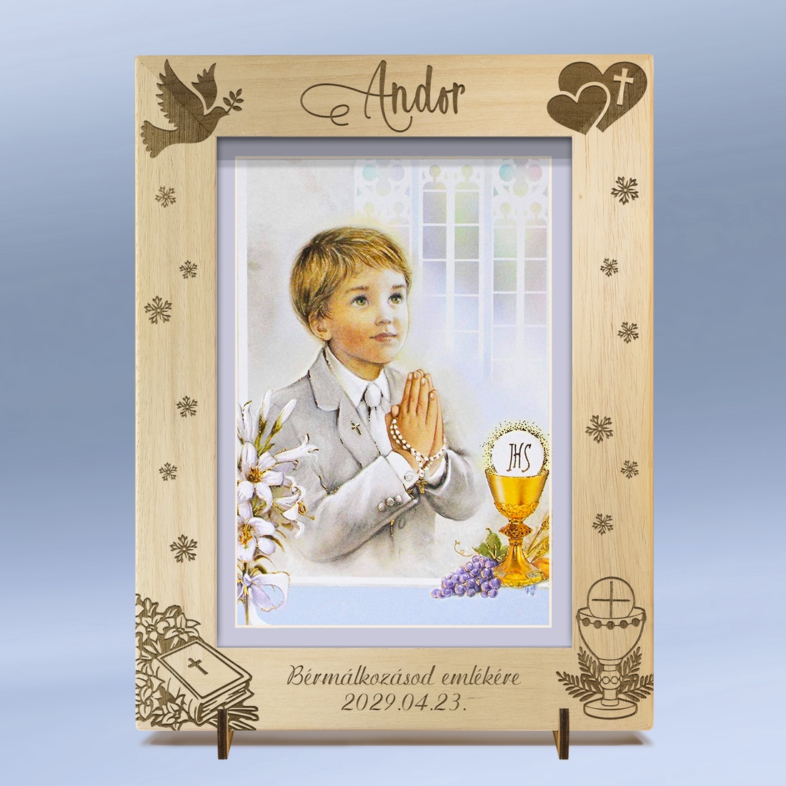 Ramă foto gravată personalizat, pentru botez, prima împărtășanie și confirmare. - accessorii și unelte - lemn - ramă foto - Artynos.ro Ramă foto gravată personalizat, pentru botez, prima împărtășanie și confirmare. - accessorii și unelte - lemn - ramă foto - Artynos.ro