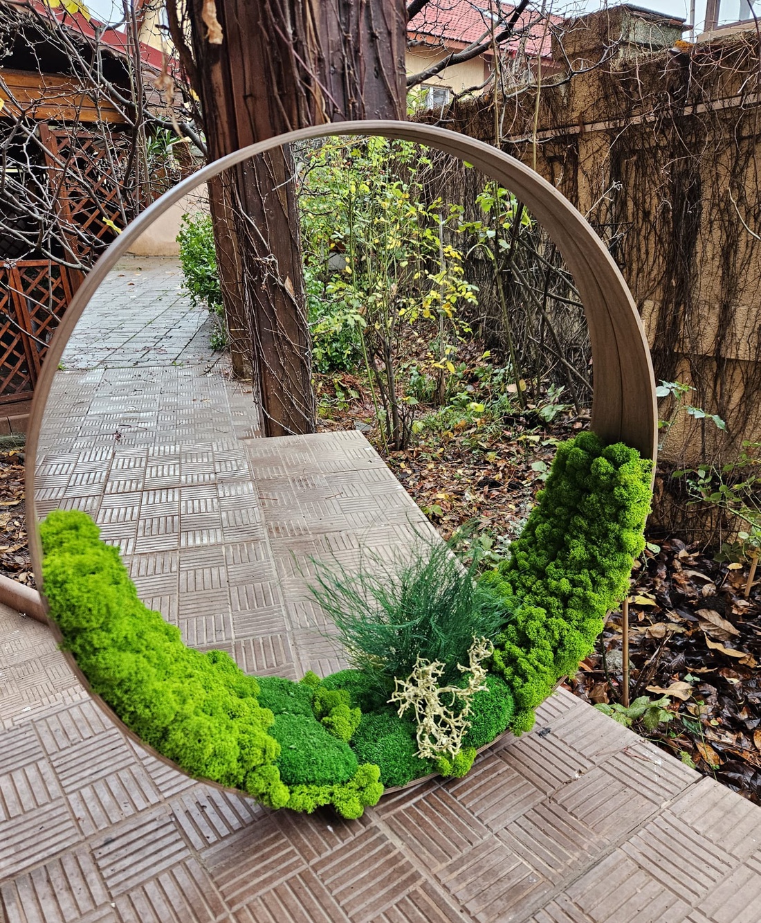 Oglinda cu licheni si muschi bombati, D60 cm - casă & stil de viață - accesorii de baie - decorațiuni de baie - Artynos.ro