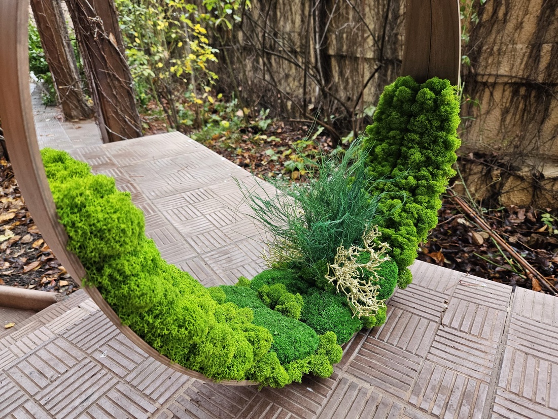 Oglinda cu licheni si muschi bombati, D60 cm - casă & stil de viață - accesorii de baie - decorațiuni de baie - Artynos.ro