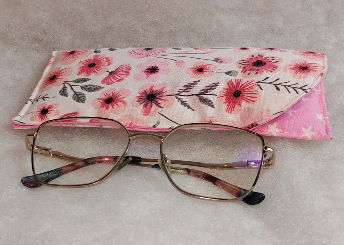 Husă pentru ochelari din material textil, căptușită, cu imprimeu floral roz -  - Artynos.ro