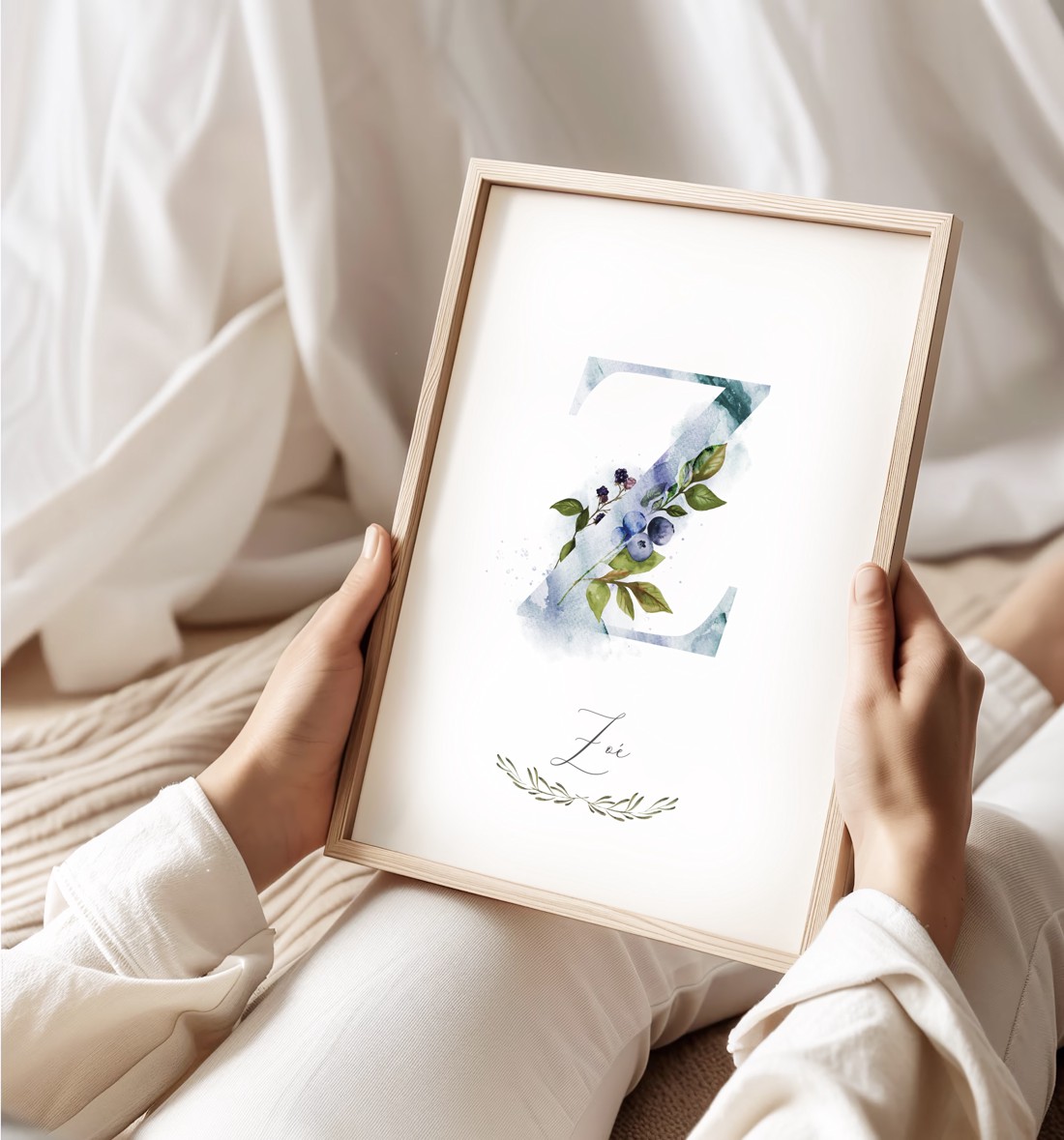 Litera Z, monogramă, imagine onomastică, decor, acuarelă, artă de perete, personalizată -  - Artynos.ro