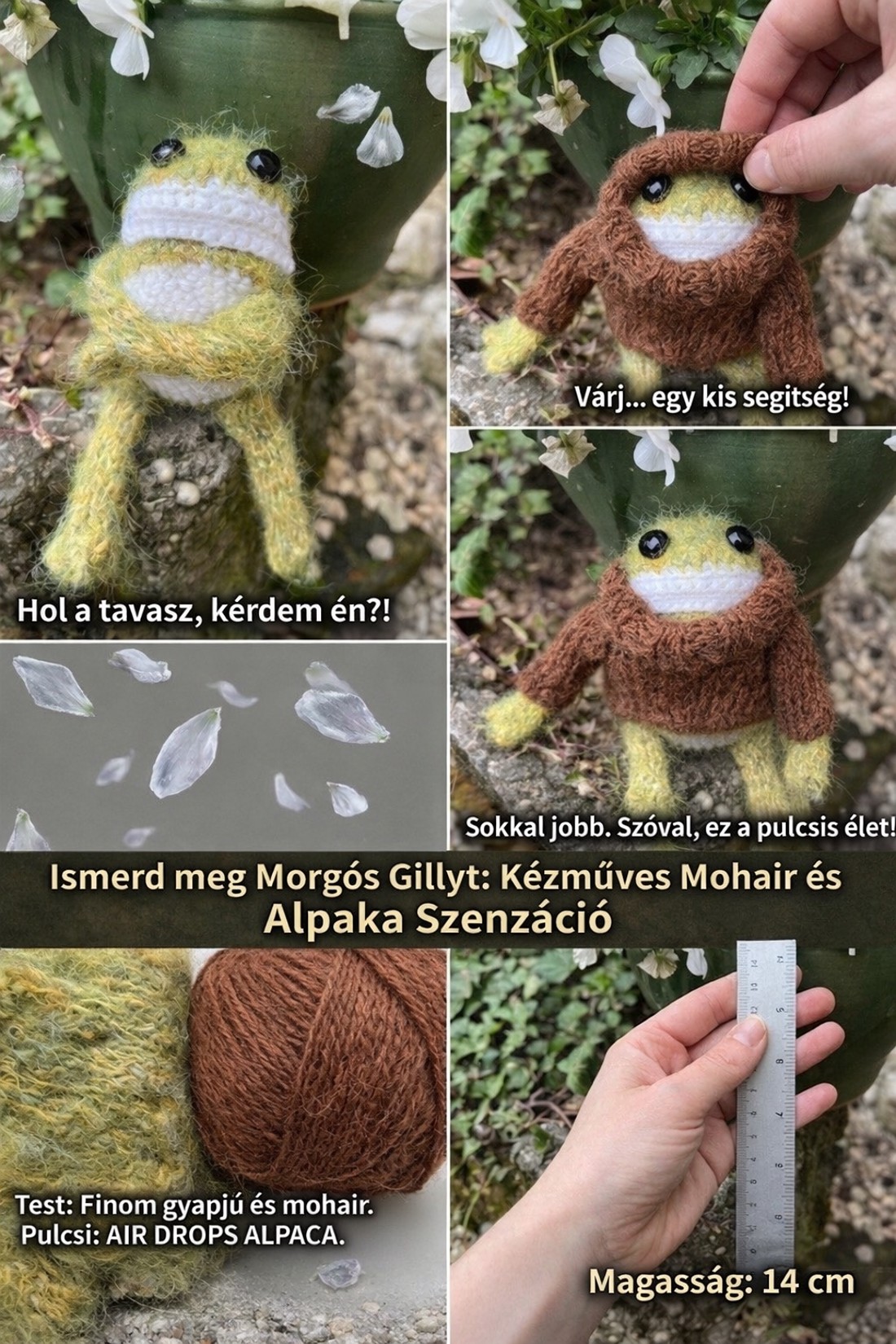 Broasca care așteaptă primăvara � Figurină unică, tricotată manual (14 cm) - accessorii și unelte - accesorii decorative - figurine - Artynos.ro