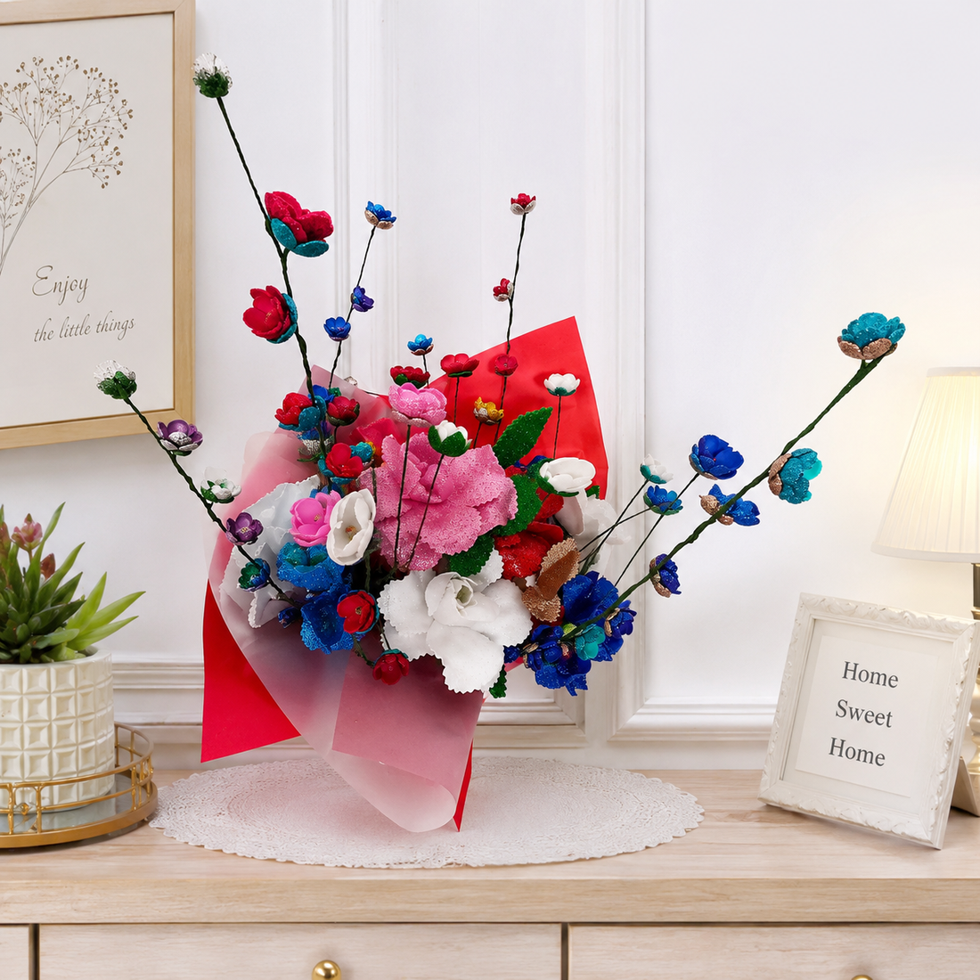 Buchet decorativ handmade cu sclipici - casă & stil de viață - decorațiuni de casă - accesorii florale - buchete de flori - Artynos.ro