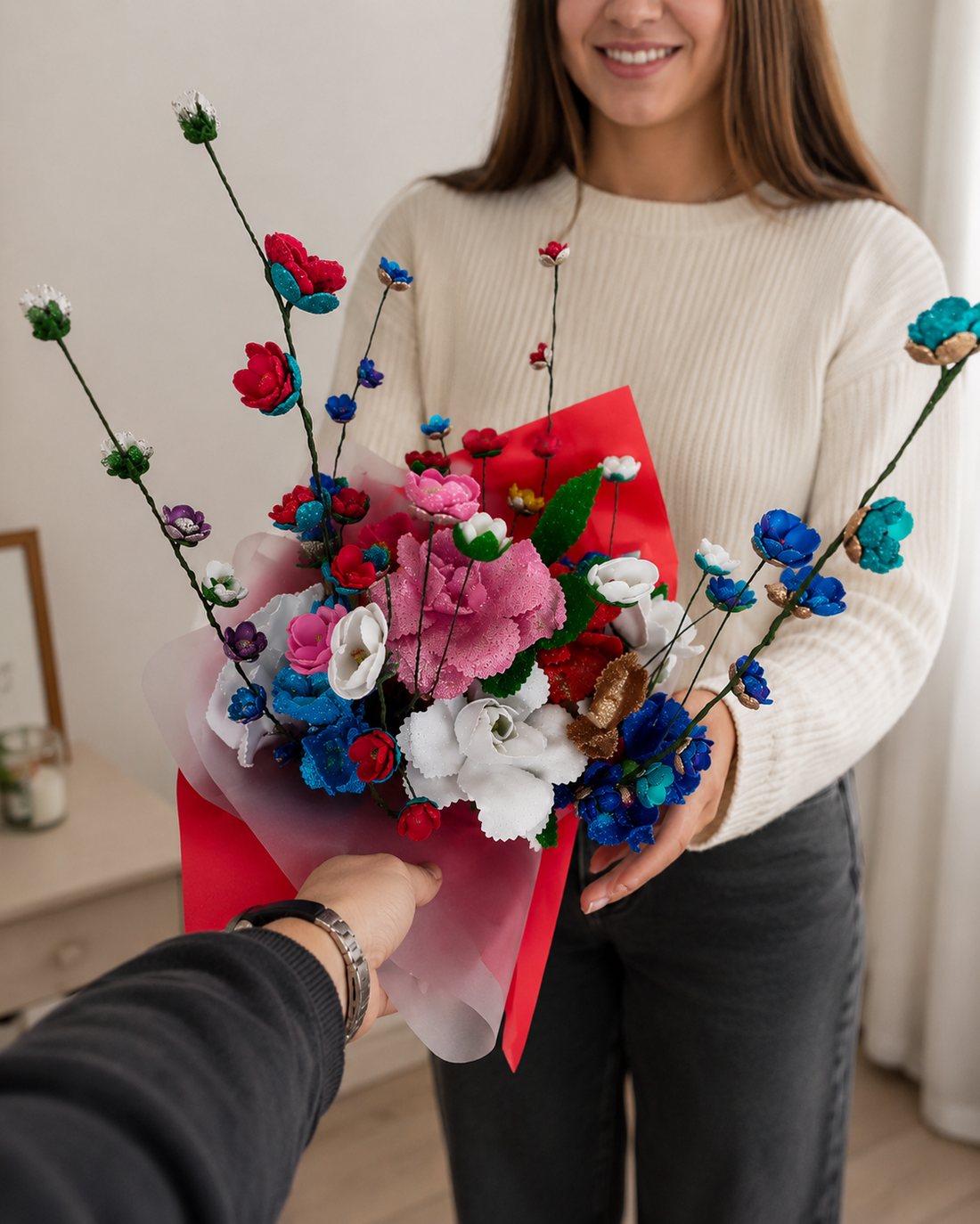 Buchet decorativ handmade cu sclipici - casă & stil de viață - decorațiuni de casă - accesorii florale - buchete de flori - Artynos.ro