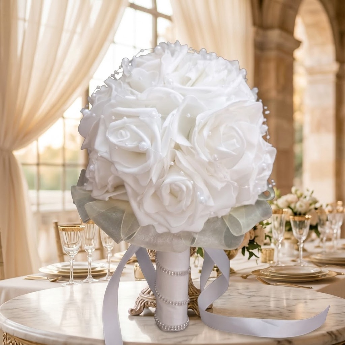 Buchet de Mireasă  � Strălucire, Puritate și Elegancă Delicată - accesorii nuntă - accesorii de nuntă - voal mirese - Artynos.ro