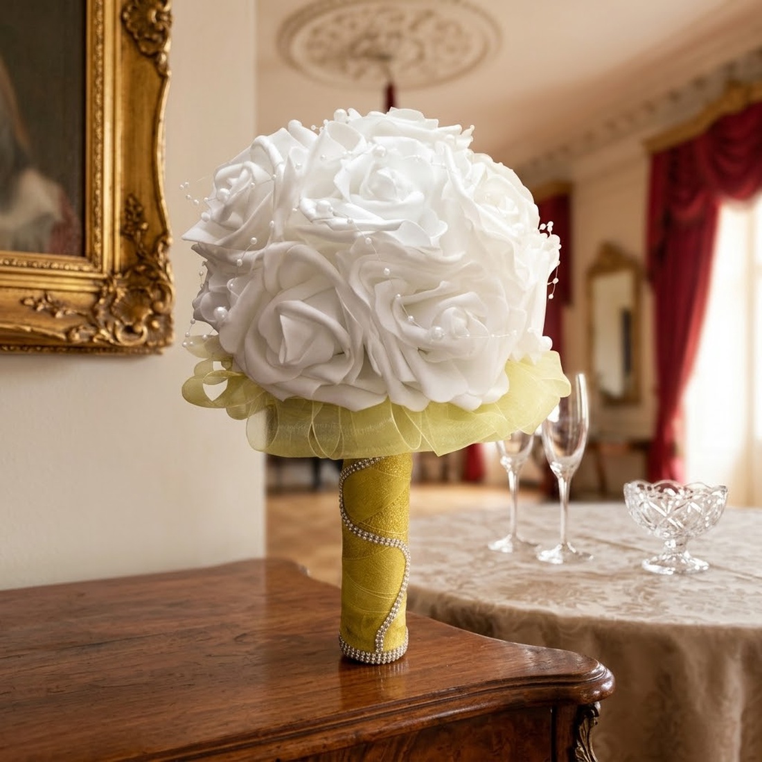 Buchet de Mireasă Golden Elegance   - accesorii nuntă - buchet mireasă  - Artynos.ro