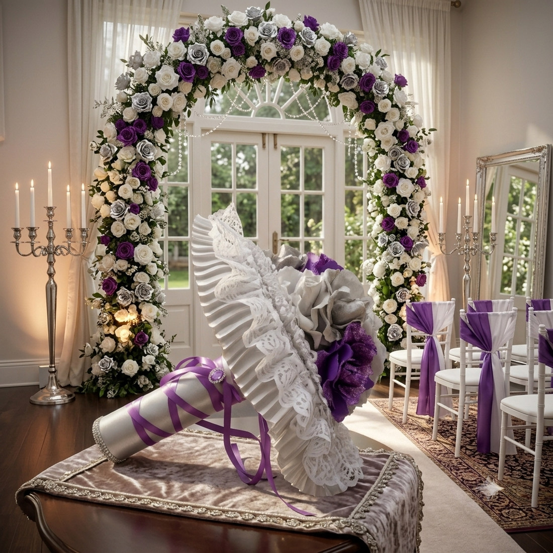 Buchet de Mireasă Hand-Made Eleganță Regală � Nuanțe de Violet și Argintiu - accesorii nuntă - buchet mireasă  - Artynos.ro