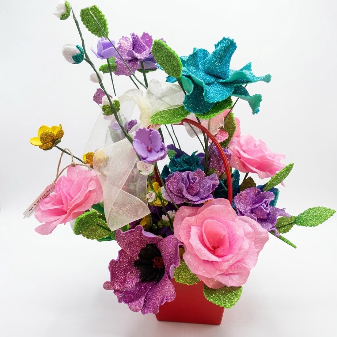 Aranjament Floral Handmade cu Sclipici � Explozie de Culoare și Eleganță - casă & stil de viață - decorațiuni de casă - accesorii florale - buchete de flori - Artynos.ro