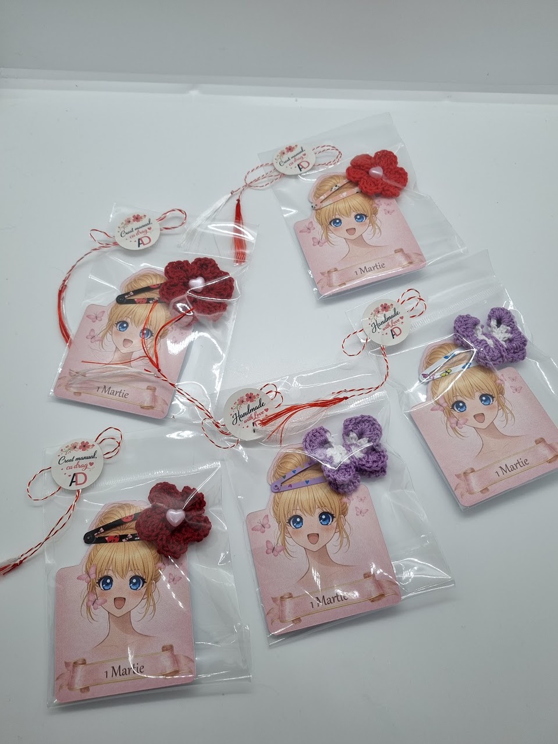 Clame de par cu floare / fluture crosetate - bijuterii - mărțișor - Artynos.ro