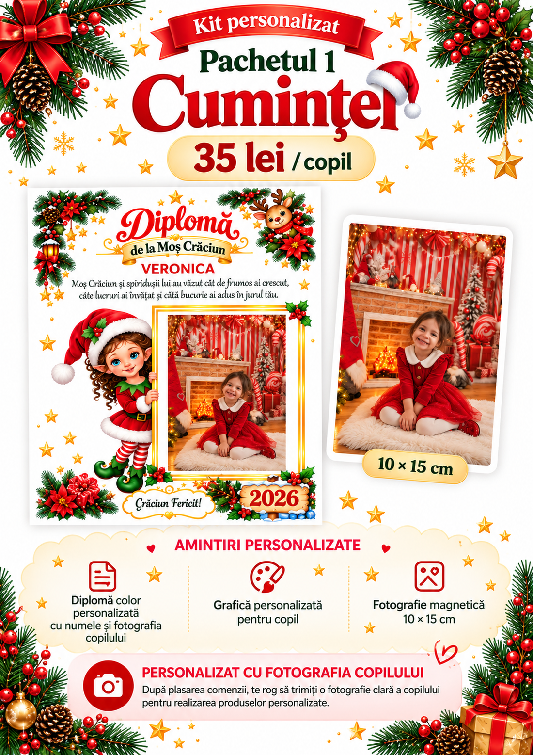 Kit personalizat de Crăciun pentru copii � activități, diplomă, fotografie, stickere și poveste - crăciun - decorațiuni de advent - calendar de advent - Artynos.ro