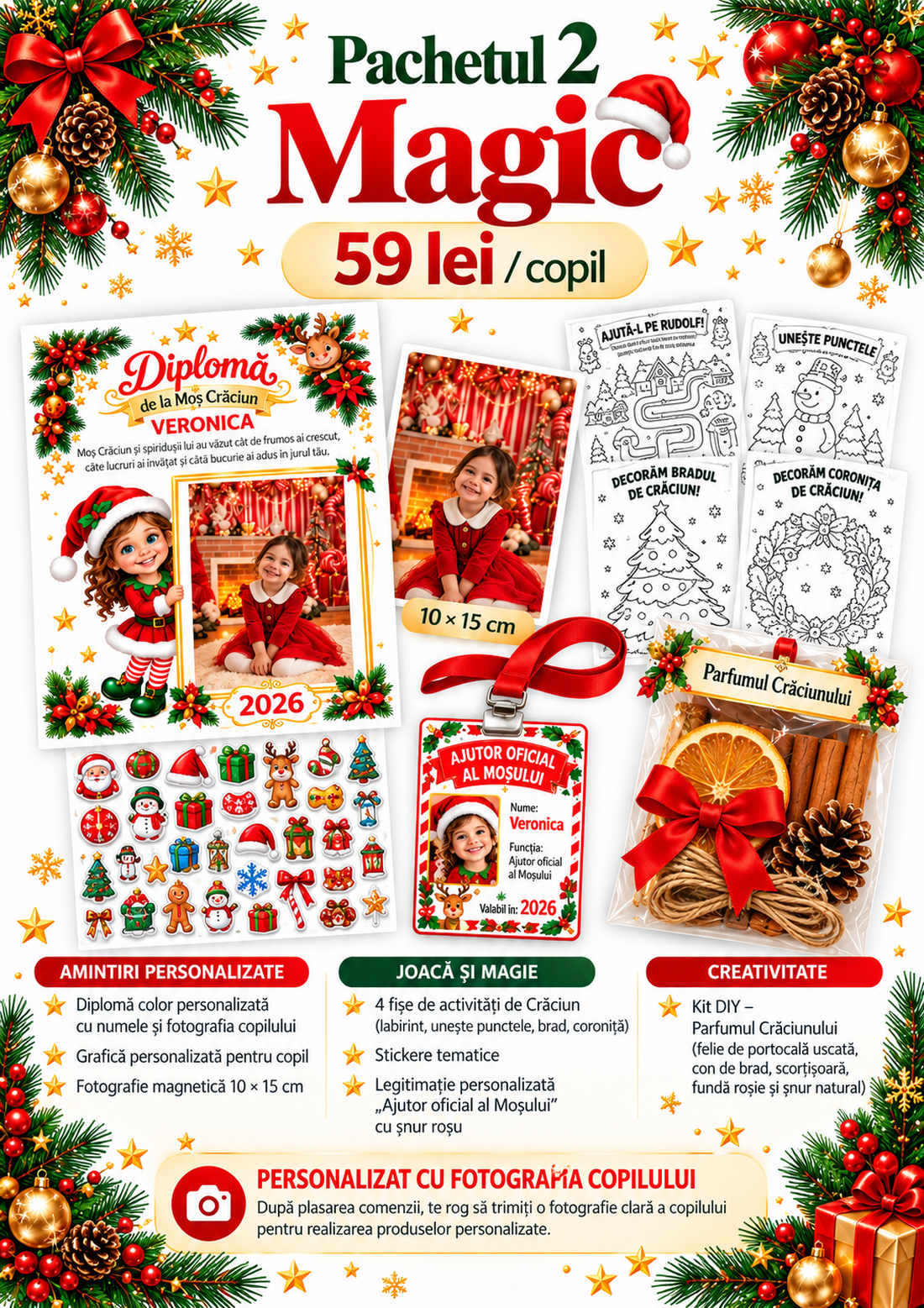 Kit personalizat de Crăciun pentru copii � activități, diplomă, fotografie, stickere și poveste - crăciun - decorațiuni de advent - calendar de advent - Artynos.ro