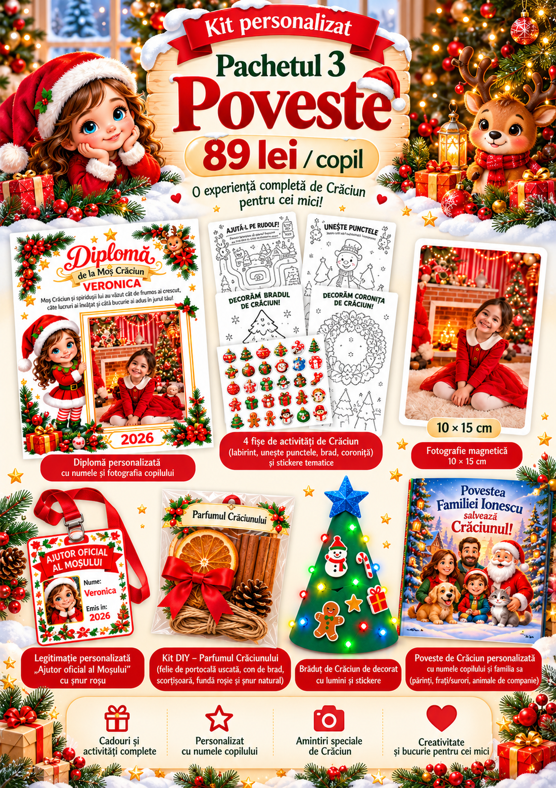 Kit personalizat de Crăciun pentru copii � activități, diplomă, fotografie, stickere și poveste - crăciun - decorațiuni de advent - calendar de advent - Artynos.ro