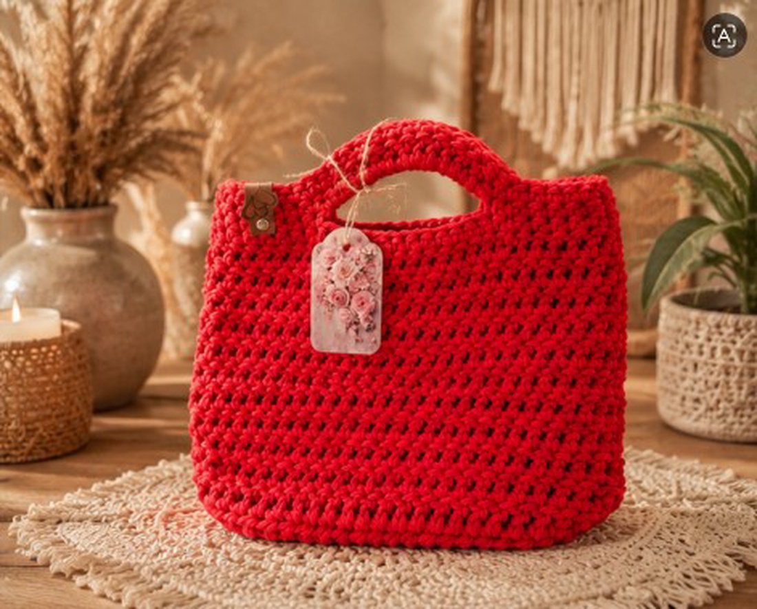 Geantă handmade croșetată roșie � Stil Boho Chic - genți și portofele - genți de mână și umăr - geantă casual - Artynos.ro