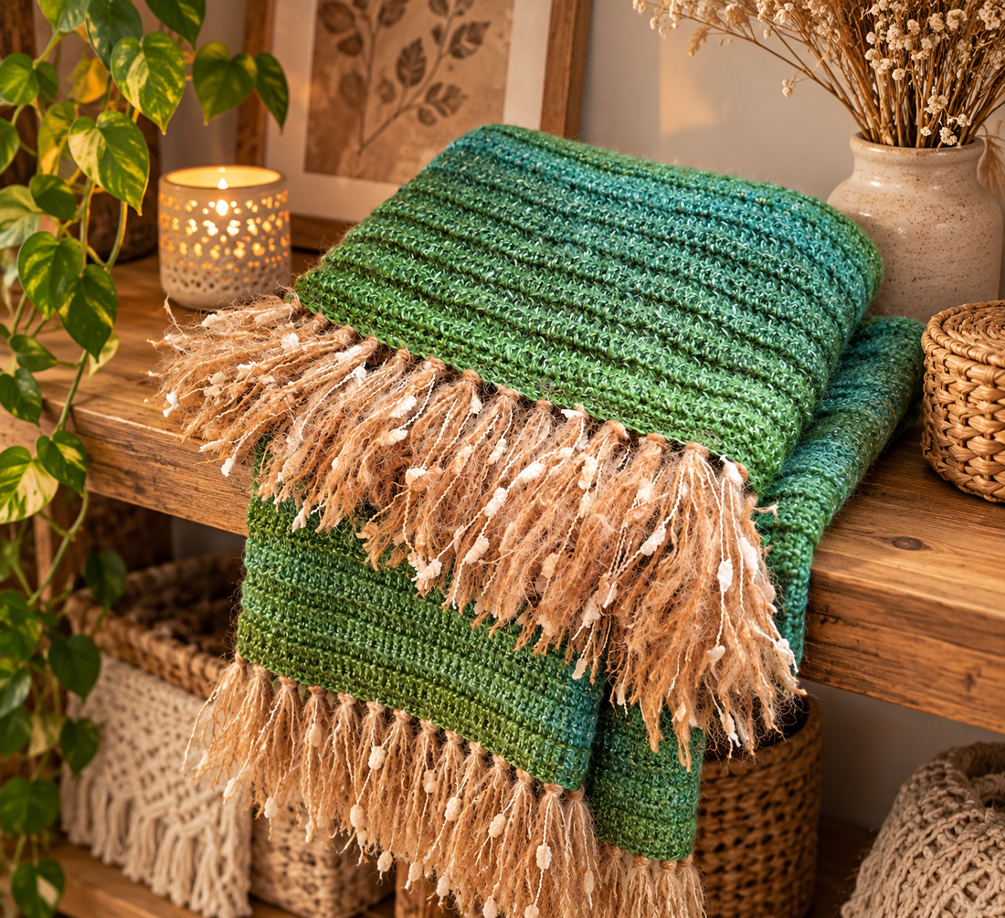 Șal Handmade din Mohair Verde � Eșarfă cu Franjuri, Lucrată Manual - îmbrăcăminte și modă - eșarfe, pălării, fularuri - șaluri - Artynos.ro