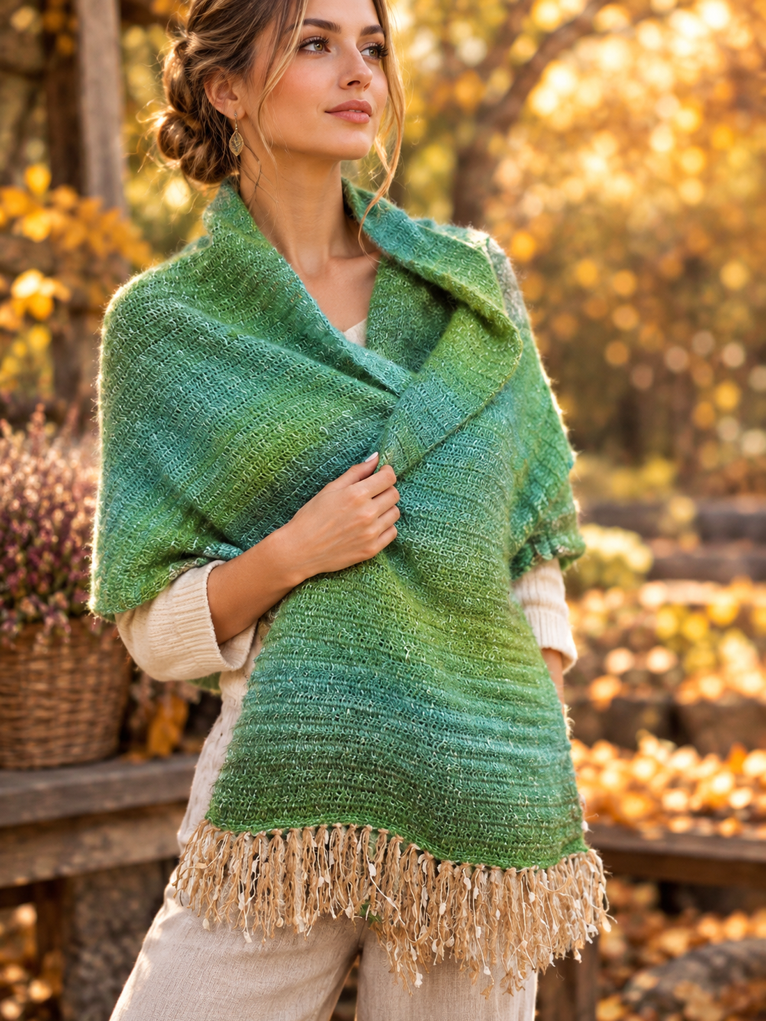 Șal Handmade din Mohair Verde � Eșarfă cu Franjuri, Lucrată Manual - îmbrăcăminte și modă - eșarfe, pălării, fularuri - șaluri - Artynos.ro