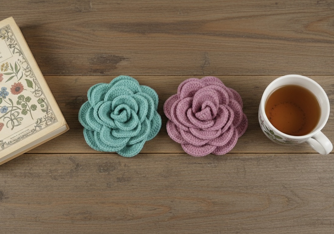 Broșă florală 3D croșetată manual � Accesoriu Maxi, Bumbac si Acril - bijuterii - broșe - Artynos.ro