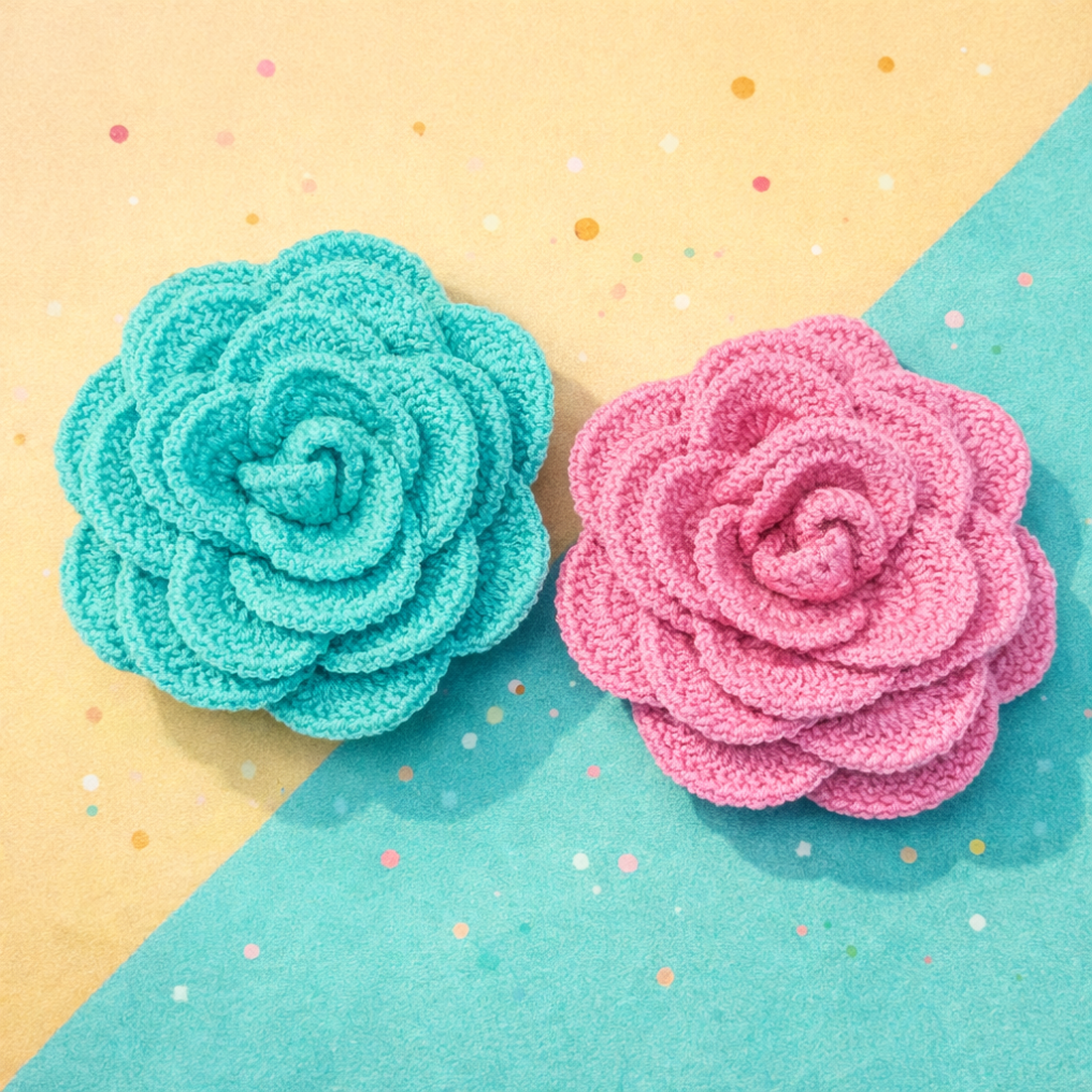 Broșă florală 3D croșetată manual � Accesoriu Maxi, Bumbac si Acril - bijuterii - broșe - Artynos.ro