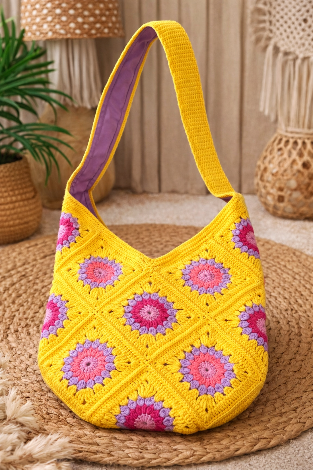 Geanta Granny Square Vibe de Vara � Galben si Mov - genți și portofele - geantă pentru cumpărături - totebaguri - Artynos.ro