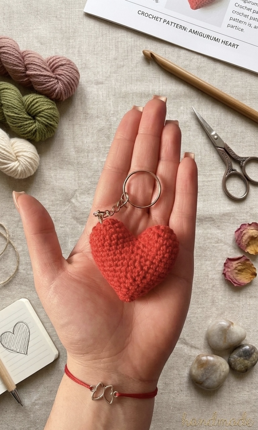 Breloc Inimă Croșetată - Accesorii Handmade Unice - genți și portofele - accesorii genți - breloc - Artynos.ro