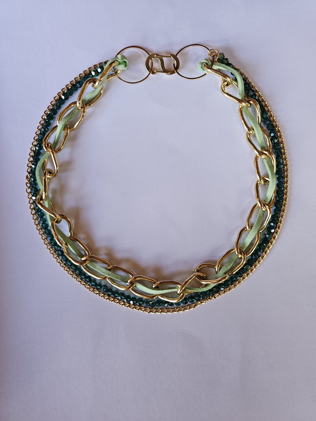 Colier statement Metallic and Green - bijuterii - coliere - coliere cu multiple șiruri - Artynos.ro