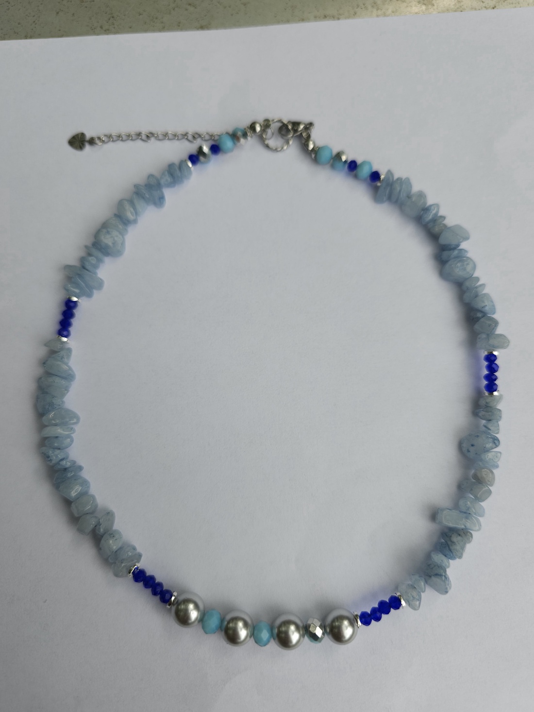 Set cercei colier perle și aquamarine - bijuterii - seturi de bijuterii - Artynos.ro